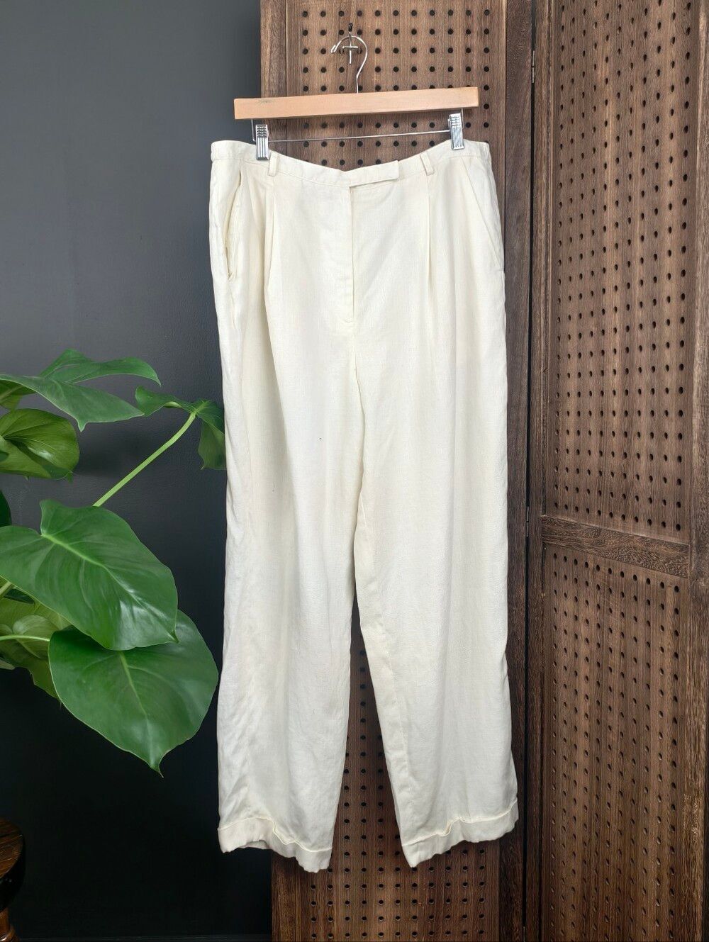 Vintage White Relaxed Linen Pants Trousers